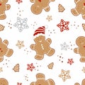 Vector Christmas seamless pattern. Cheerful gingerbread men.